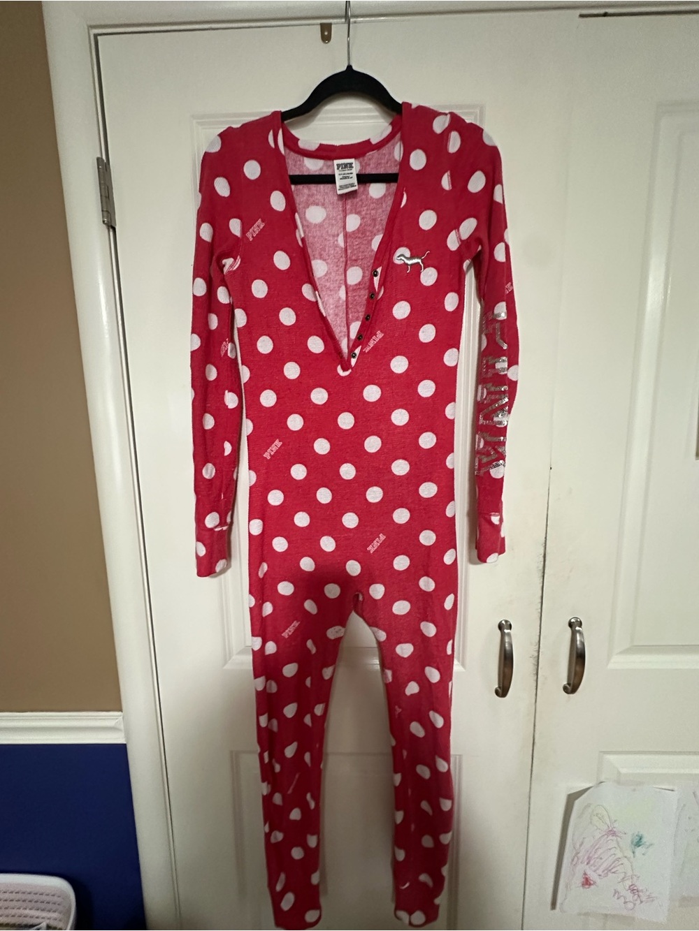PINK Victoria's Secret Red and White Polka Dot Onesie Pajama